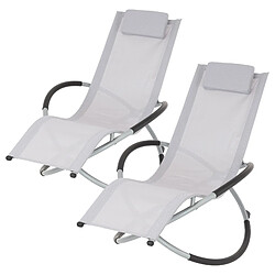 ECD Germany 2x Chaise Longue Géométrique Gris Clair avec Cadre en Acier Appui-tête Pliable Respirante Résistante aux UV Pivotant Moderne Ergonomique Bain de Soleil Balançoire Relaxation Jardin Plage