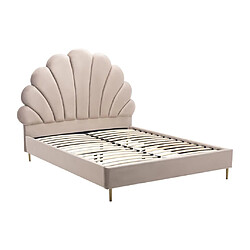 Vente-Unique Lit coquillage 160 x 200 cm - Velours - Beige - LIVAYA