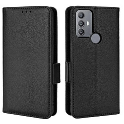 Etui en PU texture litchi, fermoir magnétique latéral avec support, noir pour votre TCL 30E/30 SE/305/306/Sharp Aquos V6/V6 Plus