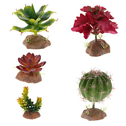 Avis 4pcs Plante Succulente Avec Base De Résine Reptile Terrarium Ornement Vivarium Vivarium