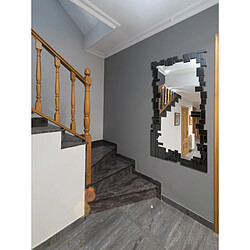 Dekoarte E025 - Miroir moderne mural décoratif grand, avec un cadre décoré et des cristaux noirs sur différents plans 140x70cm