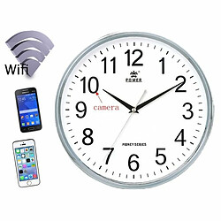 Totalcadeau Horloge avec camera espion Full HD 1080P Wifi ronde beige