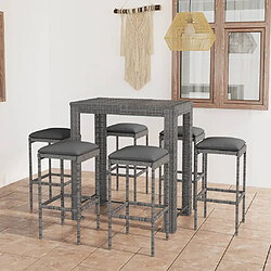 Maison Chic Ensemble de bar de jardin 7 pcs et coussins,Table + chaises + coussins de jardin Résine tressée Gris -GKD371259