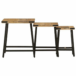 Avis Maison Chic Lot de 3 Tables basses gigognes pour salon | Table à café bois massif de manguier et fer -GKD47582