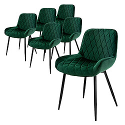 ML-Design Lot de 6 chaises de salle à manger Chaise de salon Chaise de cuisine Vert foncé Velours