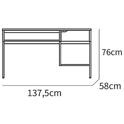 Pegane Bureau, table de travail en aggloméré finition chêne avec pieds en métal blanc - Longueur 137.5 x Profondeur 58 x Hauteur 76 cm