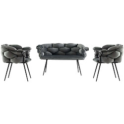 Hanah Home Ensemble canapé et fauteuils Balon gris foncé et noir.