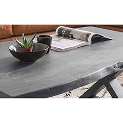 Acheter Pegane Table basse en bois d'acacia massif gris et acier inoxydable X - L.110 x H.45 x P.70 cm