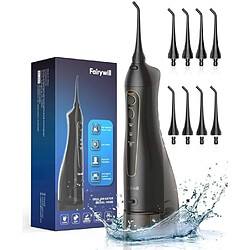 Fairywill Hydropulseur Jet Dentaire sans Fil Portable Rechargable 8 Busettes Irrigateur Electrique étanche 3 Modes - Noir