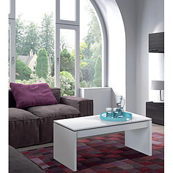 Alter Table basse avec plateau relevable et espace de rangement, coloris blanc brillant, Dimensions 102 x 43 x 50 cm (hauteur réglable de 43 à 54 cm) pas cher