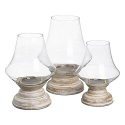 BigBuy Home Bougeoir Blanc Bois Verre 33 x 33 x 43 cm