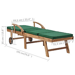 vidaXL Chaises longues avec coussins 2 pcs Bois de teck solide Vert pas cher