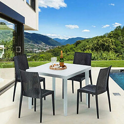 Table Carrée Blanche 90x90cm Avec 4 Chaises Colorées Grand Soleil Set Extérieur Bar Café Bistrot Love, Couleur: Blanc