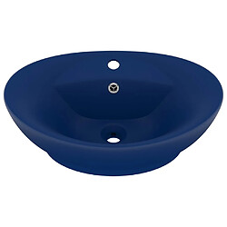 vidaXL Lavabo ovale à trop-plein Bleu foncé mat 58,5x39 cm Céramique