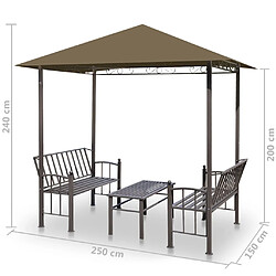 Acheter vidaXL Pavillon de jardin et table et bancs 2,5x1,5x2,4m Taupe 180g/m²