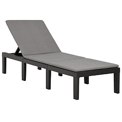 Helloshop26 Transat chaise longue bain de soleil lit de jardin terrasse meuble d'extérieur avec coussin plastique anthracite 02_0012500