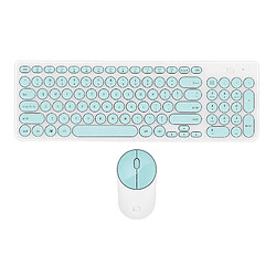 Clavier Et Souris Sans Fil 2.4G Sans Fil De Bureau, Clavier Rond Rétro, Vert