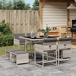 Maison Chic Ensemble à manger d'extérieur 9 pcs avec coussins,Salon de jardin,Mobilier de jardin gris clair rotin -GKD893307