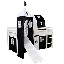 Avis Homestyle4U Lit mezzanine avec Tunnel Tour Toboggan Rideau Pirate Noir 90x200