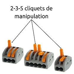 Lot de 30 bornes automatiques à cliquet S222 - 2/3/5 entrées - fils rigides et souples 4mm² max - orange - Wago pas cher