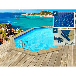 Habitat Et Jardin Piscine bois Cancun - 6.53 x 4.41 x 1.45 m + Bâche à bulles 180 µ - Bâche hiver 280 g/m²