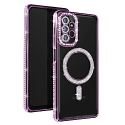 Avizar Coque Diamant pour Samsung A13 5G et A04s MagSafe Contour Strass Violet