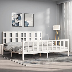 Avis Maison Chic Lit adulte - Cadre Structure de lit avec tête de lit Contemporain blanc 200x200 cm bois massif -MN57283