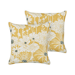 Beliani Lot de 2 coussins SCIRPUS Coton 45 x 45 cm Floral Broderie Jaune