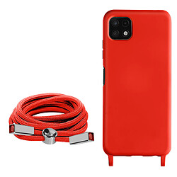 Avizar Coque Cordon Samsung Galaxy A22 5G Semi-rigide Lanière Tour du Cou 80cm Rouge