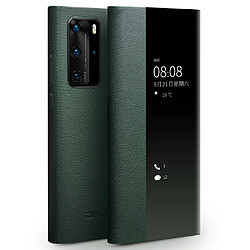 Coque en cuir véritable fonction veille/sommeil automatique vert pour votre Huawei P40