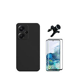 Kit de film en verre trempé de la couverture en 5D + boîtier en silicone liquide + porte-voiture renforcé Phonecare pour Xiaomi Redmi Note 13 Pro+ Plus - le noir