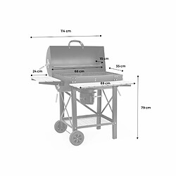 Barbecue charbon de bois Serge noir, fumoir, Smoker américain, récupérateur de cendre, tablettes, roulettes | sweeek pas cher