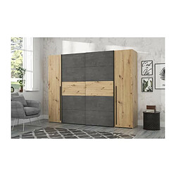 Avis Armoire 2 portes battantes + 2 portes coulissantes - Decor chene artisan et beton gris - L 270,3 x P 61,2 x H 210 cm - NARAGO