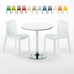 Grand Soleil Table Ronde et 2 Chaises Colorées Set In