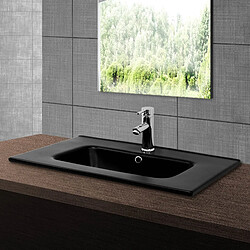 lavabo incl. vidage avec trop-plein 71x47x18 cm noir en céramique ML-Design