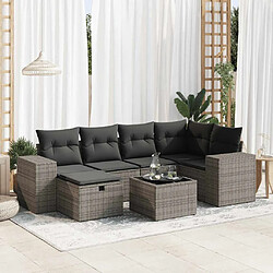 vidaXL Salon de jardin avec coussins 7 pcs gris résine tressée