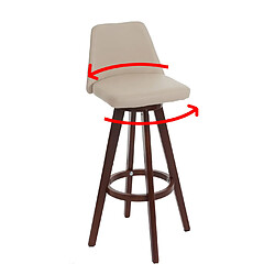 Decoshop26 Tabouret de bar chaise de comptoir en synthétique crème pivotant pieds en bois foncé 04_0005278