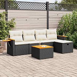 vidaXL Salon de jardin 6 pcs avec coussins noir résine tressée