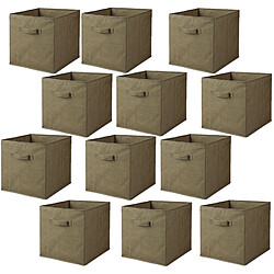 Toilinux Lot de 12 cubes de rangement pliables en polypropylène avec poignée - 30x30x30cm - Vert Olive