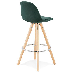 Acheter Alterego Tabouret snack mi-hauteur 'SPIRIT MINI' en velours vert et pieds en bois naturel