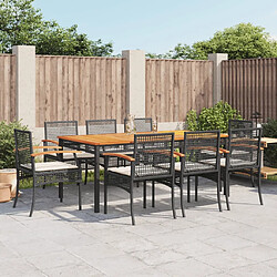 Maison Chic Ensemble à manger d'extérieur 9 pcs avec coussins,Salon de jardin noir résine tressée -GKD292567