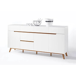 Pegane Commode en laqué blanc mat avec piètement en chêne - L193 x H95 x P40 cm