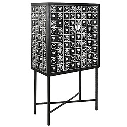 Pegane Meuble de bar, meuble de rangement avec 2 portes en métal noir et blanc - longueur 80 x profondeur 40 x Hauteur 153 cm