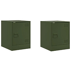 vidaXL Tables de chevet 2 pcs vert olive 34,5x39x44 cm acier