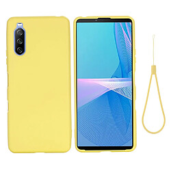 Coque en silicone Liquide bien protégé de couleur unie avec sangle jaune pour votre Sony Xperia 10 III