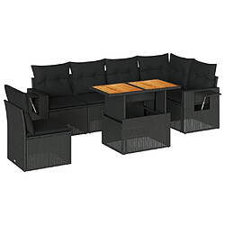 vidaXL Salon de jardin 7 pcs avec coussins noir résine tressée