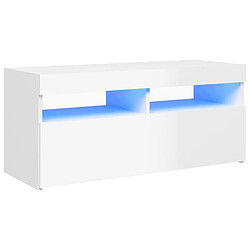 Maison Chic Meubles TV avec lumières LED - Banc TV pour salon blanc brillant 90x35x40 cm -MN47039