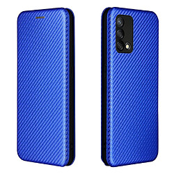 Etui en PU Texture en fibre de carbone auto-absorbée avec porte-cartes et anneau bleu pour votre Oppo F19/A74 4G