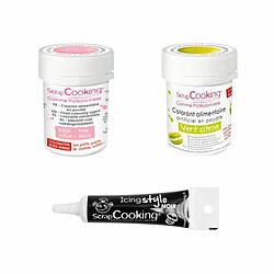 Scrapcooking 2 colorants alimentaires vert citron-rose poudré + Stylo glaçage noir