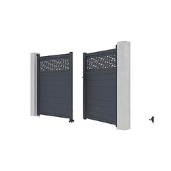 Vente-Unique Portail électrique battant aluminium semi plein à motifs L305 x H181 cm anthracite - BAZIO pas cher